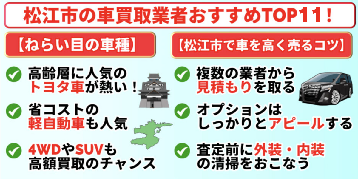 車買取　松江市　ねらい目の車種　高く売るコツ