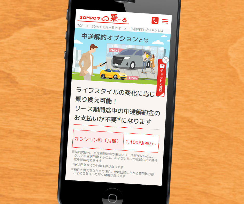 カーリース　岐阜　SOMPOで乗ー　る　中途解約オプション