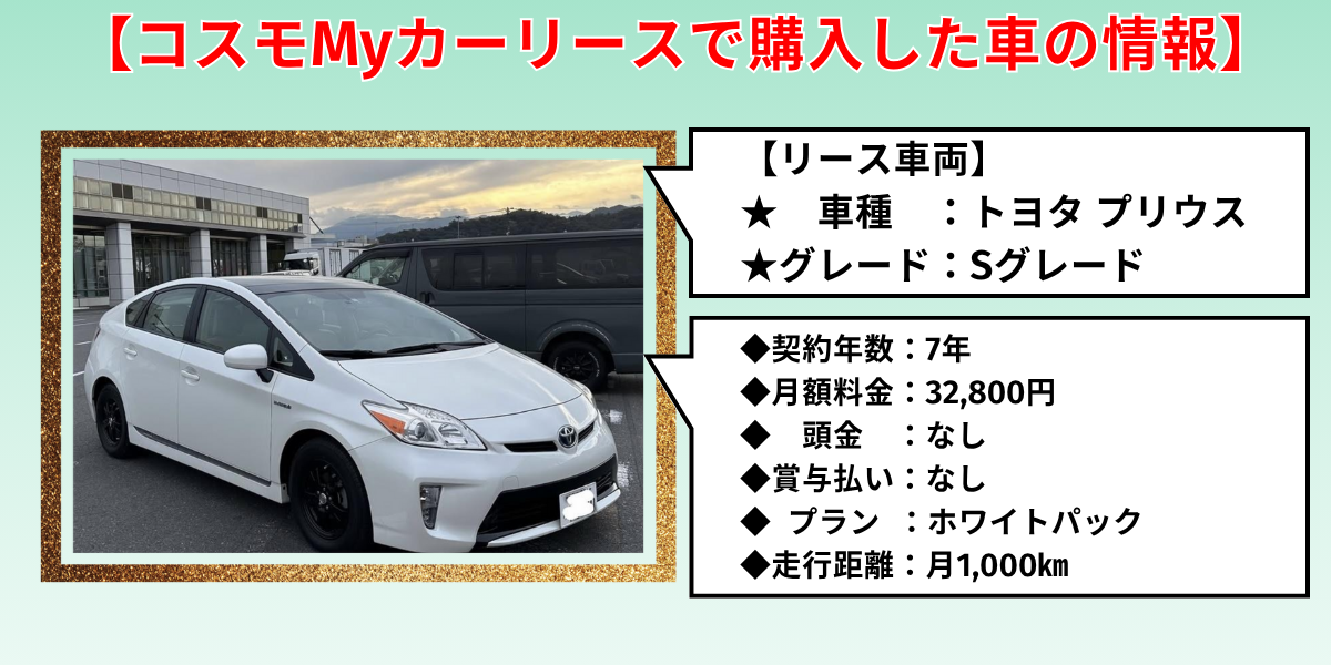 コスモMyカーリース　評判　体験談　車両情報
