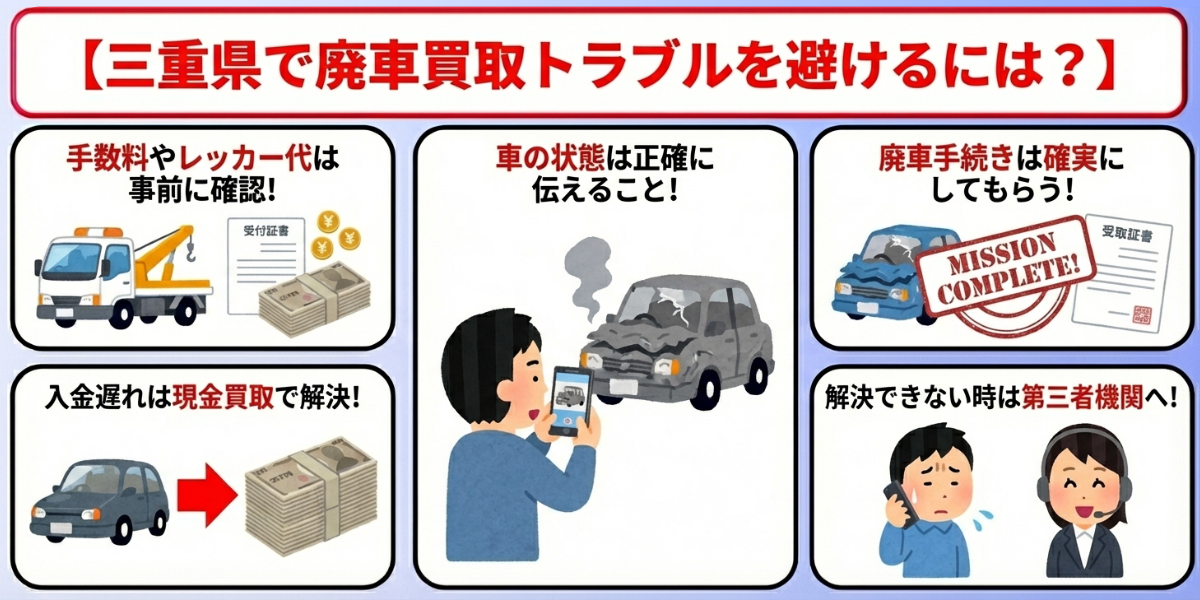 廃車買取　三重県　トラブル　注意点