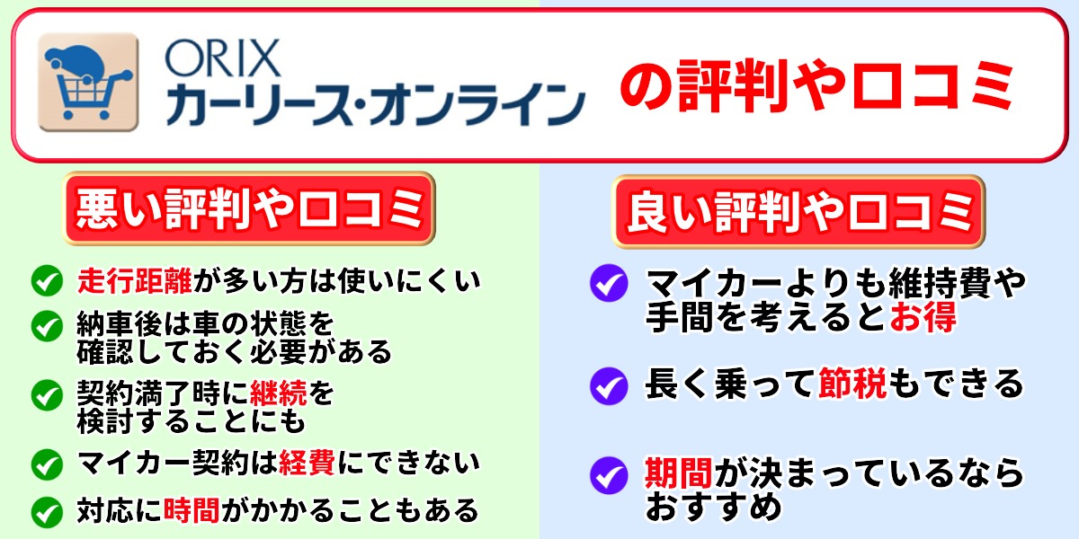 オリックスカーリース  評判　口コミ