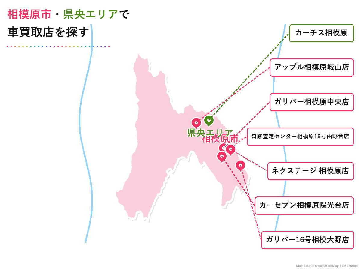相模原市・県央エリアで車買取店を探す